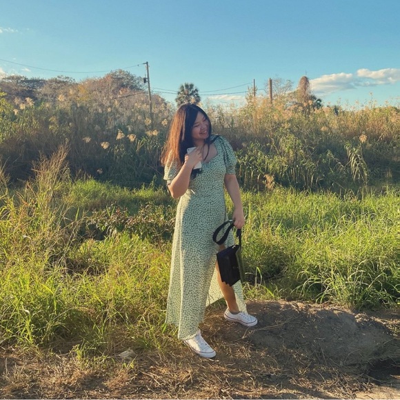 H&M Green Floral Midi Puff Sleeve Dress - Picture 5 of 7